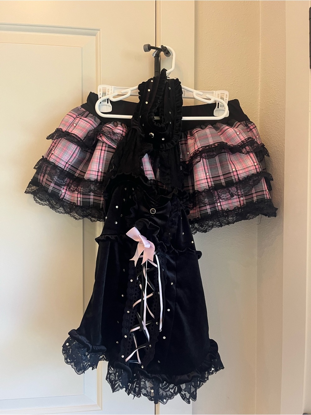Black and Pink Halter Plaid Dance Costume